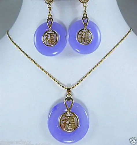 hot sell new - purple stone  bless happiness earring & pendant set^^^@^GP style Fine jewe Noble Natural stone  fast SHIPPING