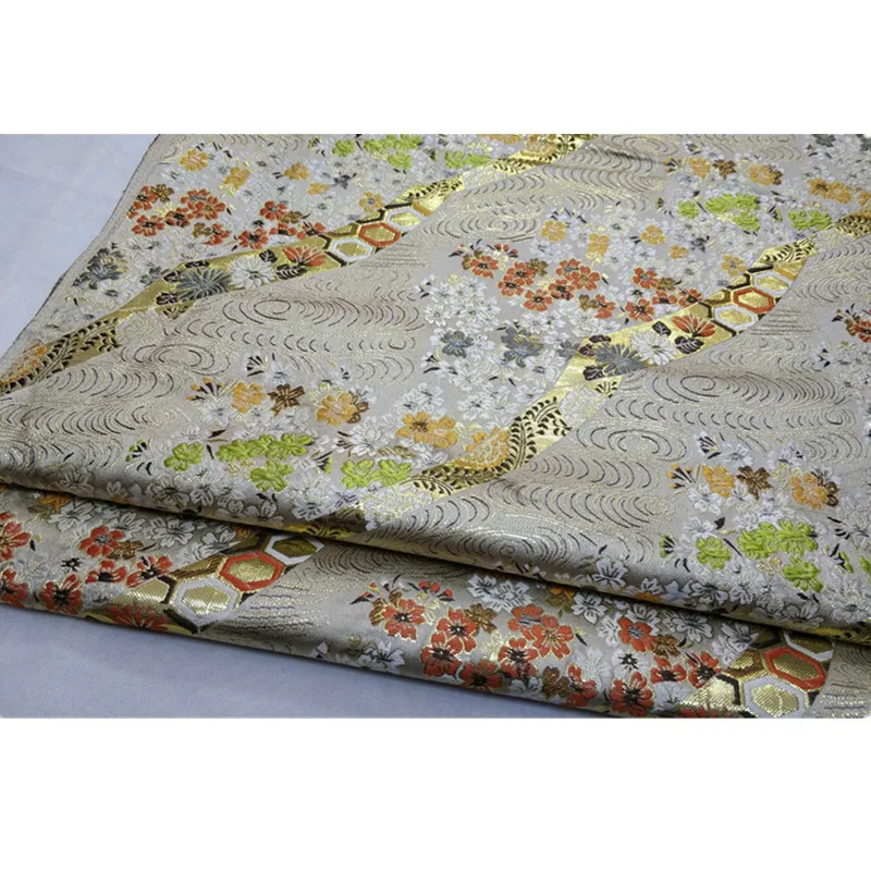 CF562 White Japanese Style Cherry Blossom Jacquard Nishijin Brocade Fabric Japanese Kimono Clothing Fabric DIY Sewing Materials