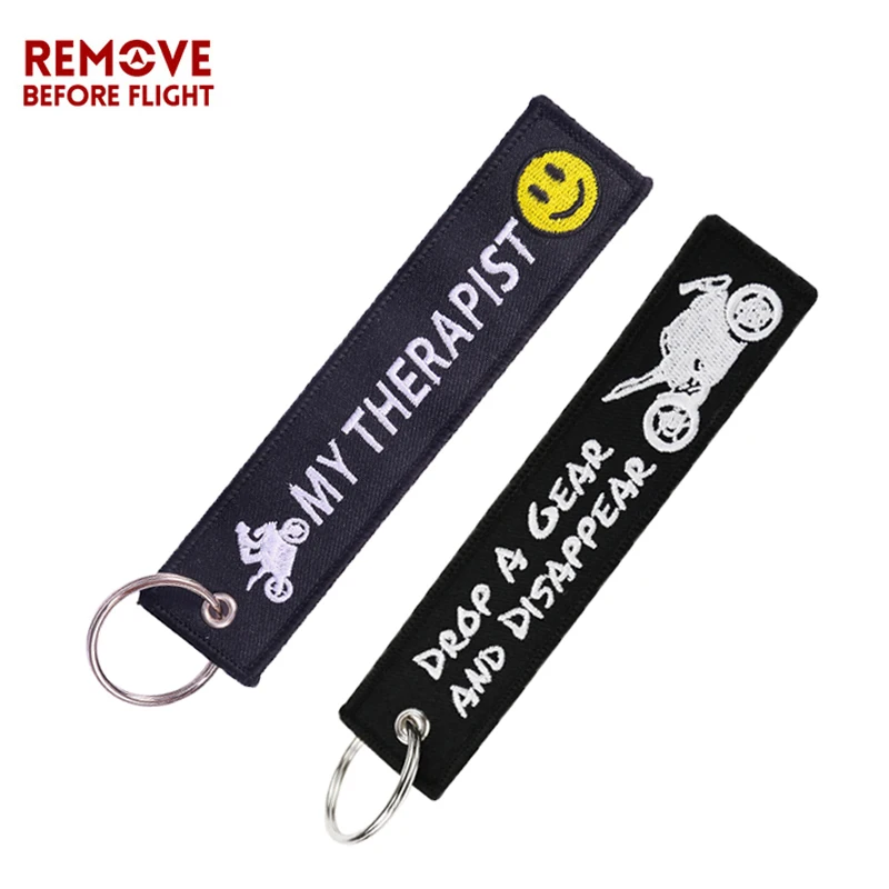 

Remove Before Flight Keychain Drop A Gear And Disppear Key Ring My Therapist Key Chains Embroidery Key Tag for Motorcycle Bikers