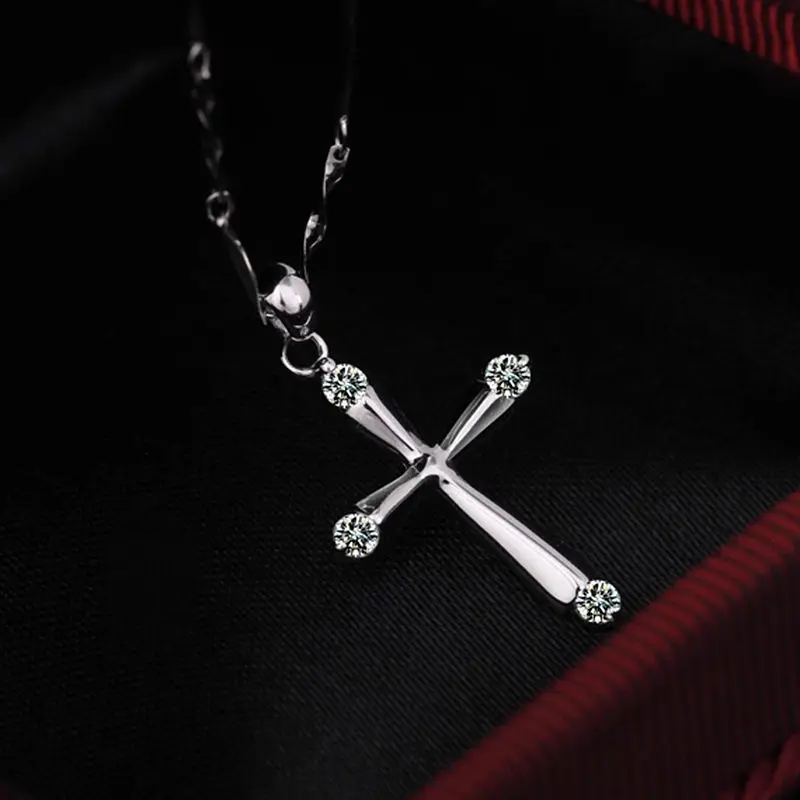 Fashion Womens Elegant Cross Crystal Pendant Charm Necklace Jewelry Gifts