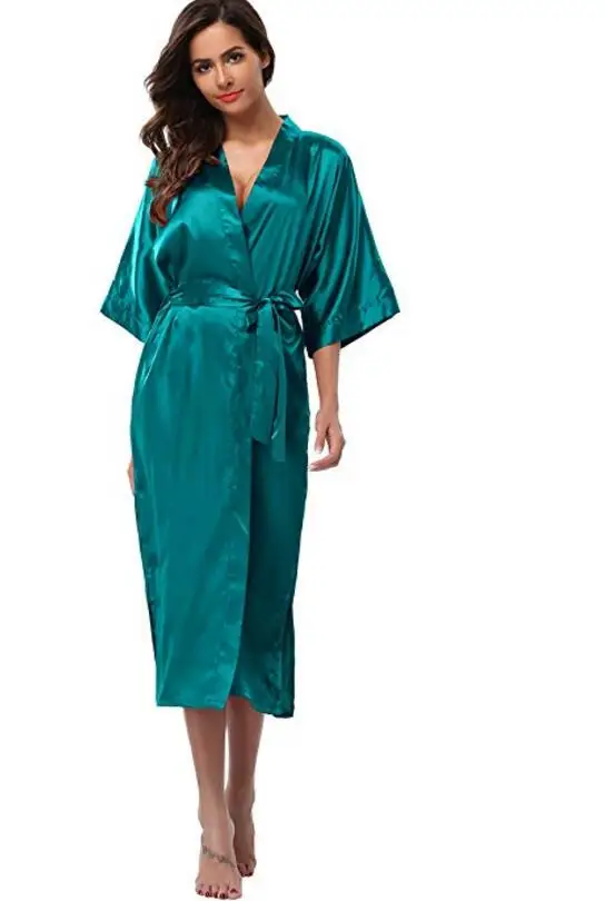 InjSatin-Robe longue de demoiselle d\'honneur pour femmes, kimono féminin, peignoir sexy, grande taille XXXL