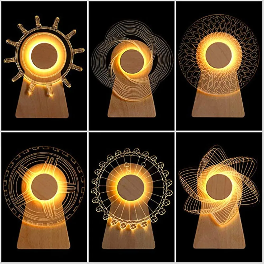 USB Power 3D Windmill Night Light carillon rotante in legno regalo creativo lampada da tavolo decorazione del Desktop di casa