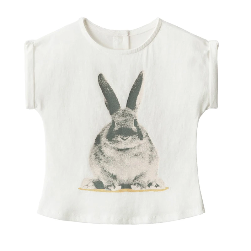 T-Shirt Style européen pour enfants, garçons et filles, haute qualité, joli dessin animé lapin, vêtements pour enfants, paragraphe court, 2018