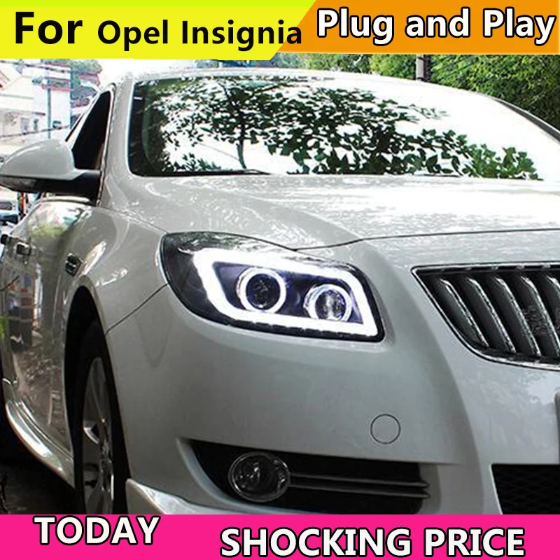 Car headlights for Verano Regal Opel insignia LED Strip Headlight with Bi Xenon Projector Lens 2010-2013 Year Double Color front