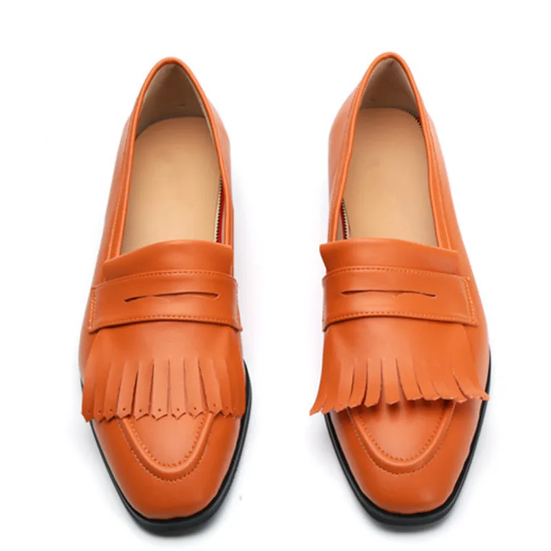 Fashion Tassel Casual Shoes Orange Leather Slip on Loafer Handmade Fringe Flats Customized Party Weddings Dress Shoes