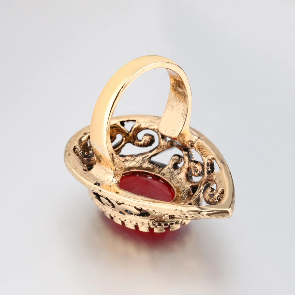 Vintage Indian AAA Cubic Zircon Antique Gold Finger Rings For Women Hollow Water Drop Ring Female Bohemian Turkish Jewelry