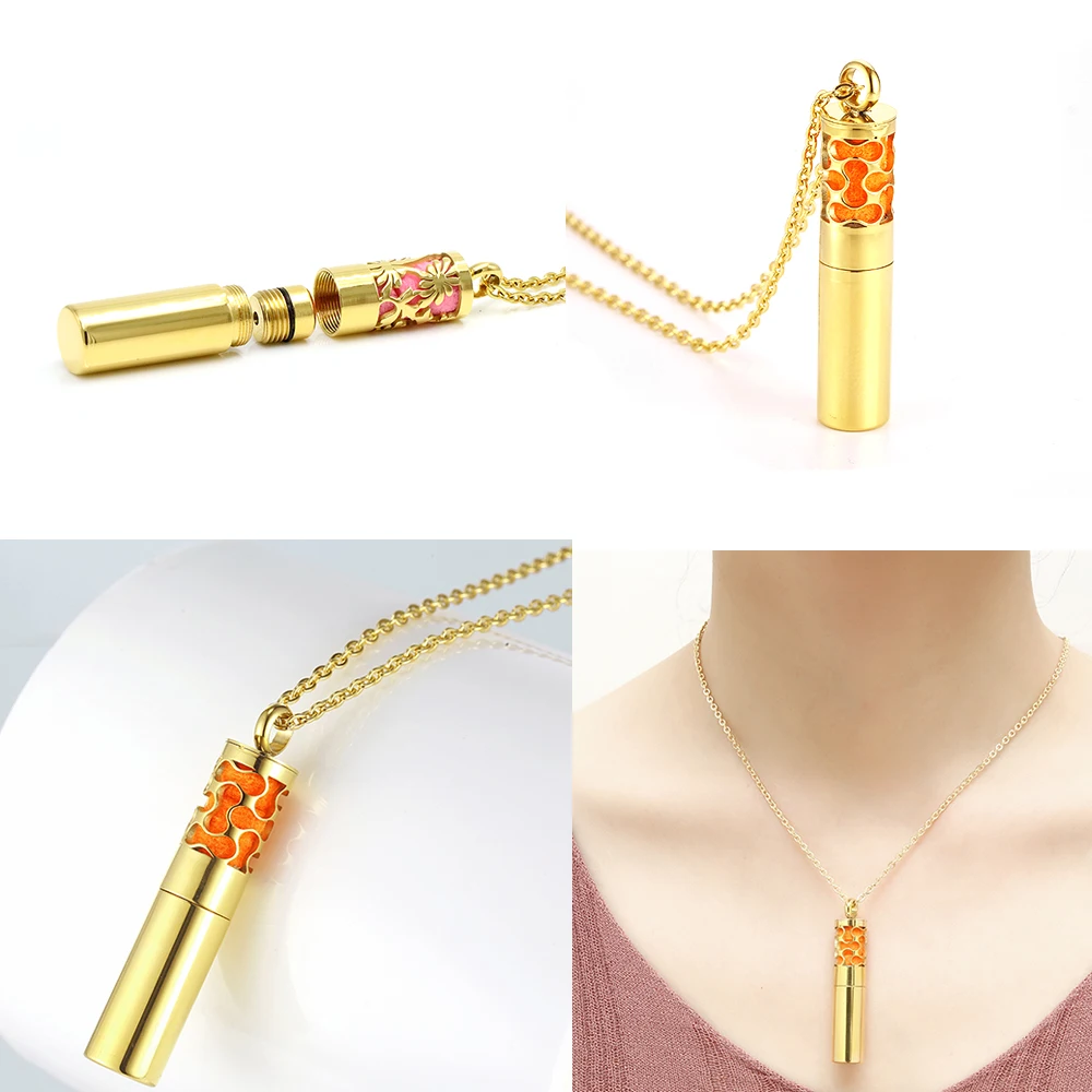 Essential Oil Container Gold Color 316L Stainless Steel Pendant Perfume Bottle Aromatherapy Diffuser Necklace Locket Women