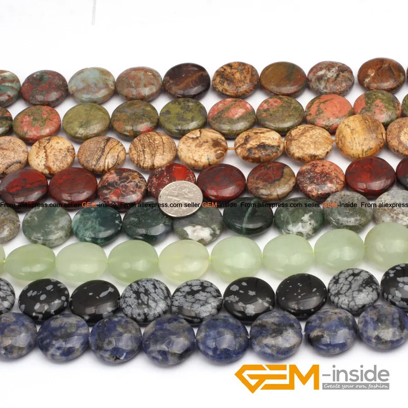 20mm Coin Beads Natural Stone Bead For Jewelry Making Indian Agates Moss Agates Sodalite Ocean Jaspers Jades Picture Jaspers 15\