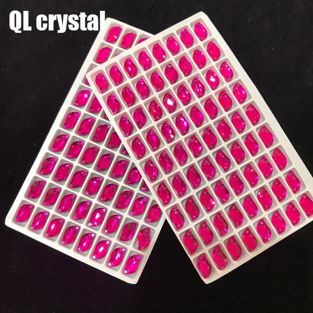 QL strass Crystal Rose Red 6x12mm S shape Sew on Rhinestones Flatback 2 holes Crystals for DIY wedding dress shoes bags clothes