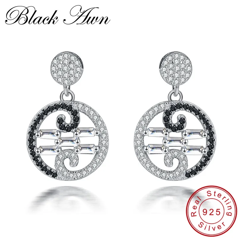 

[BLACK AWN] Noble 100% 925 Sterling Silver Classic Jewelry Stud Earrings for Women Female Black Spinel Stone Earring T169