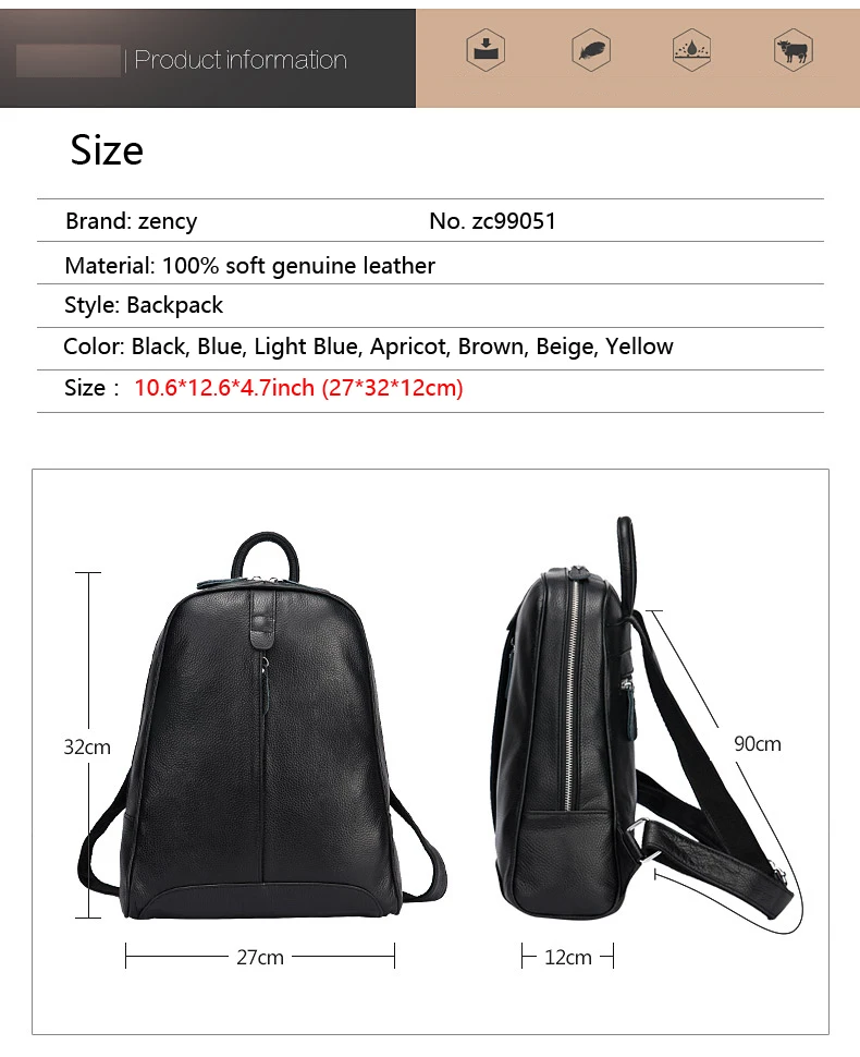 Zency Damen-Rucksack aus 100% Echtleder, Modischer Bronze-Rucksack mit Großer Kapazität und Vielen Taschen, Einfacher Tagesrucksack für die Arbeit – Detail 27