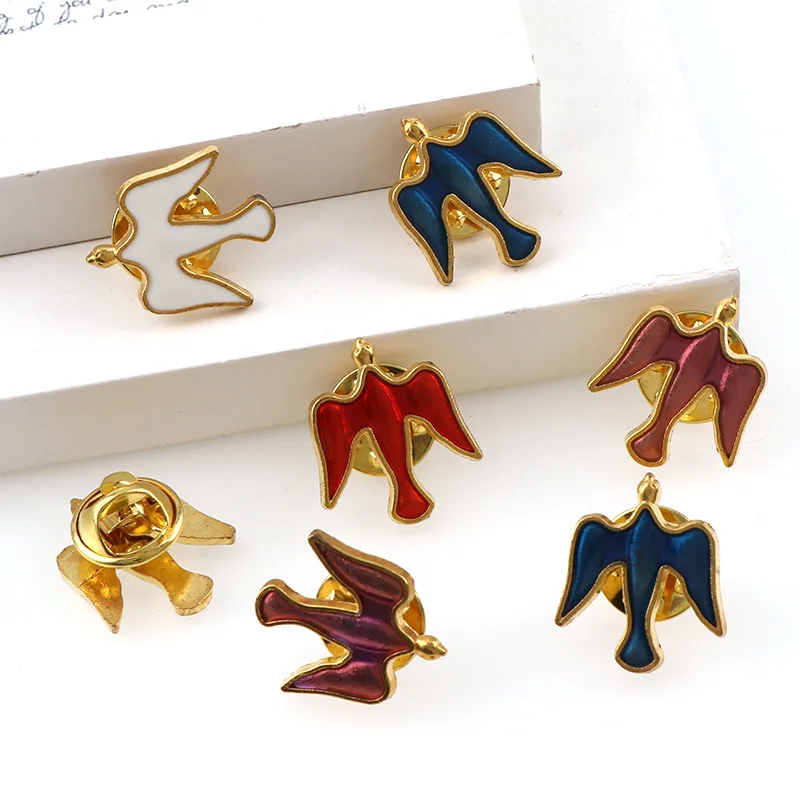 6 Pieces Random Mixed Color Enamel Brooches Pins Pigeon Metal Badges  Cross Lapel Pins for Clothes Vintage  Collar Jewelry