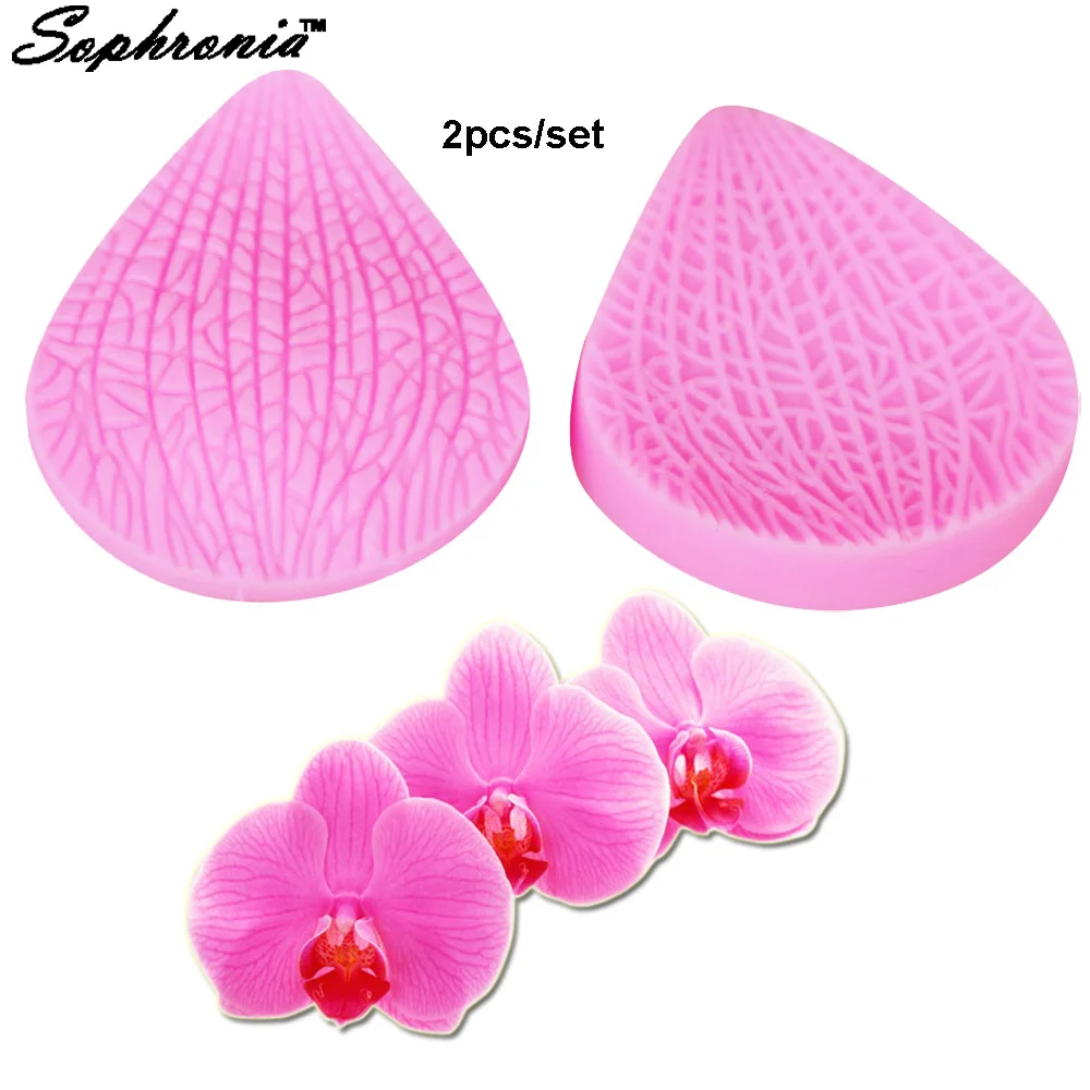 M208 2PCS Phalaenopsis Fondant Silicone Mold Cake Decor Tools Flower Making  Floral Petal Leaf Veiner Cake Tool Veining Mold