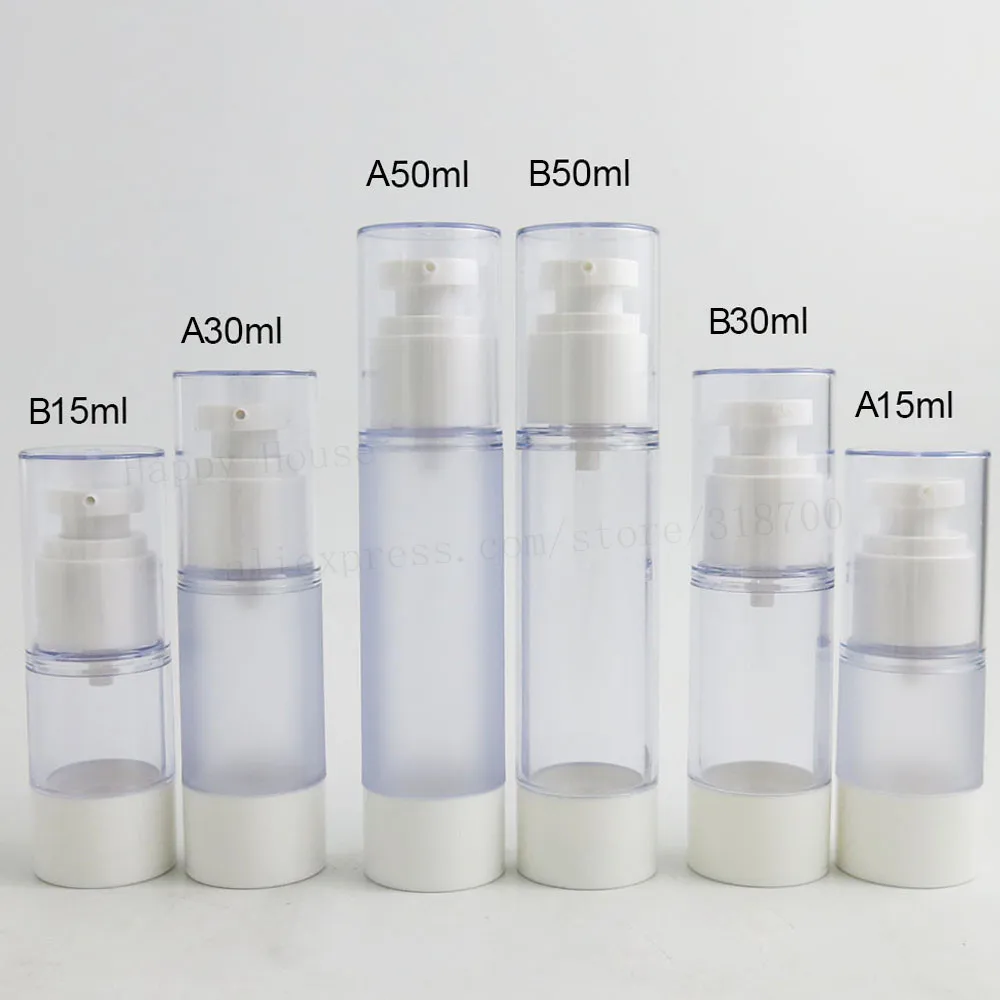 

24 x Empty Transparent Frost Airless Pump Cosmetic Bottle 15ml 30ml 50ml Travel Lotion Cream Bottles Vacuum Toiletries Container