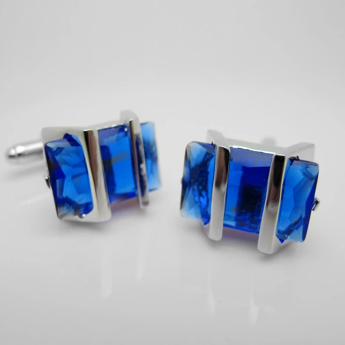 New Design Factory Price Retail Men's Cufflinks Copper Material Blue Colour Crystal Cuff Links Free Shipping