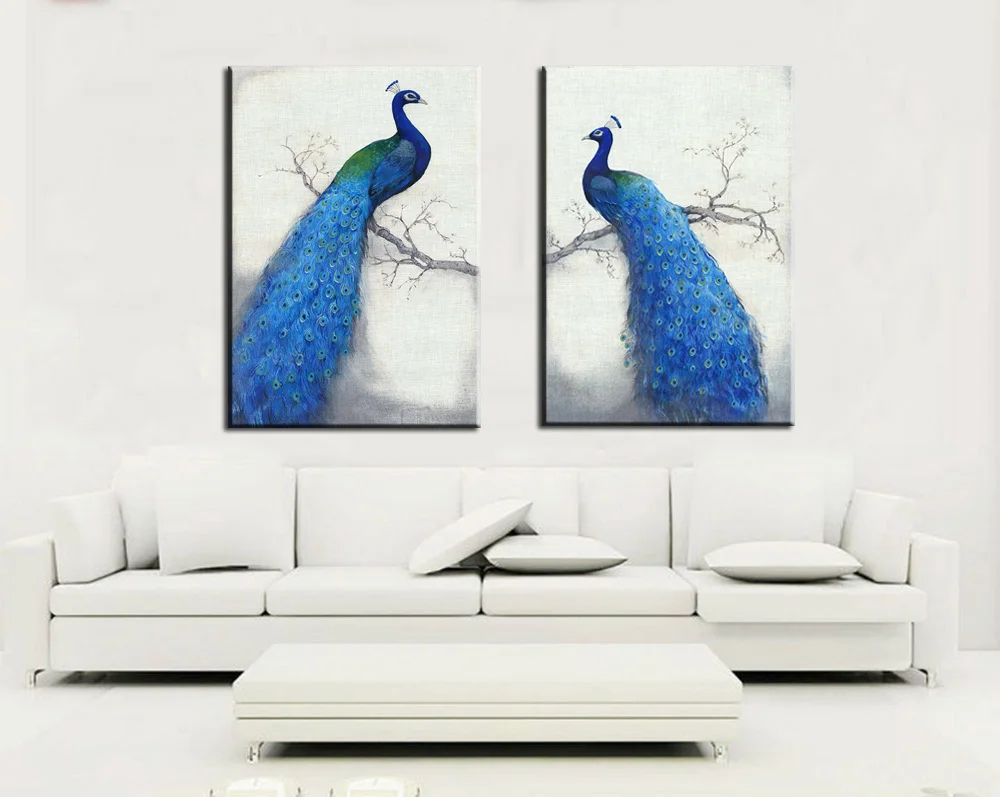 Printing Animals for Living Room Painting Decor Paintings Noble Blue Peacock Murals Painting Wall Printed Oil Picture Art