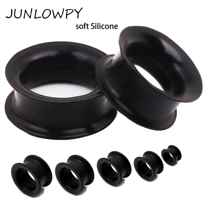 Wholesale Body Jewelry Silicone Black Double Flared Hollow Ear Plug Exapnder Flesh Tunnel Mix 12 Sizes 48pcs/lot