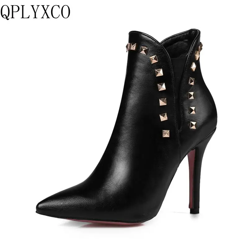 QPLYXCO 2017 New Sale Big size 34-47 ankle boot short Autumn winter Sexy Women Pointed Toe high heels Wedding Party shoes 584