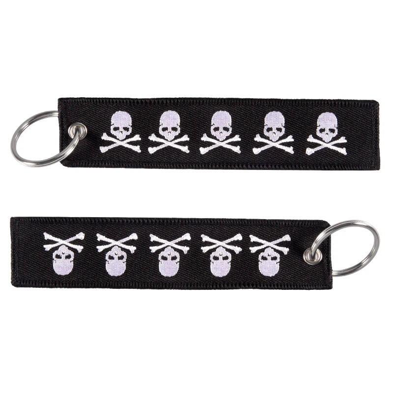 

20 PCS Dangerous Skull Keychain Double-sided Embroidery Bijoux for Motorcycles Gift Porte Clef Cool Key Ring Chain Wholesale