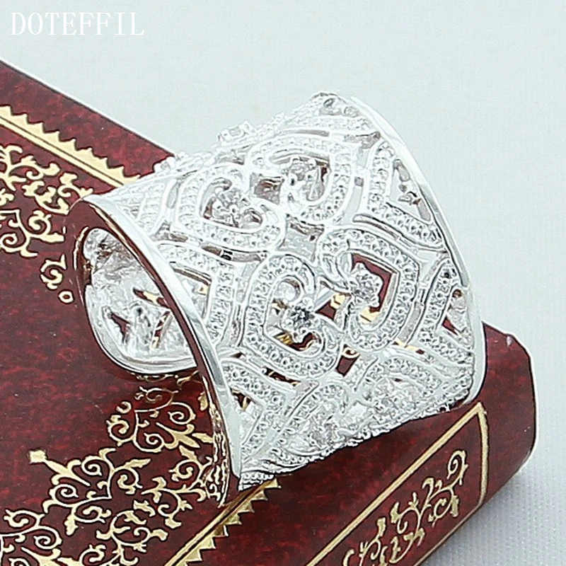DOTEFFIL 925 Sterling Silver Big Net Weaving Ring For Women Wedding Engagement Party Fashion Charm Jewelry