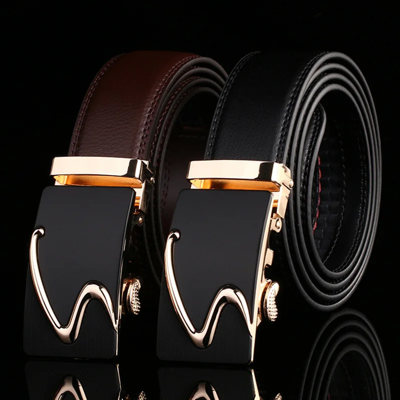 

douLilu Mens Belt Adjustable Metal Automatic Buckle Waistbands Genuine Leather Belts Mens Cowskin Strap Belt cintos ceinture