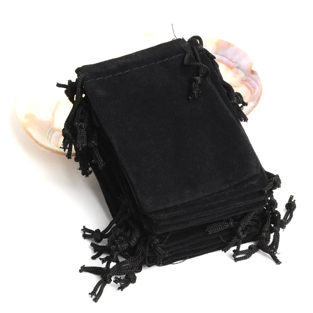 Black Velvet Jewelry Pouch com Cordão, Presente Embalagem Sacos, Bolsas de Casamento e Festa de Aniversário, Novo, 100 Pçs/lote, 5*7cm