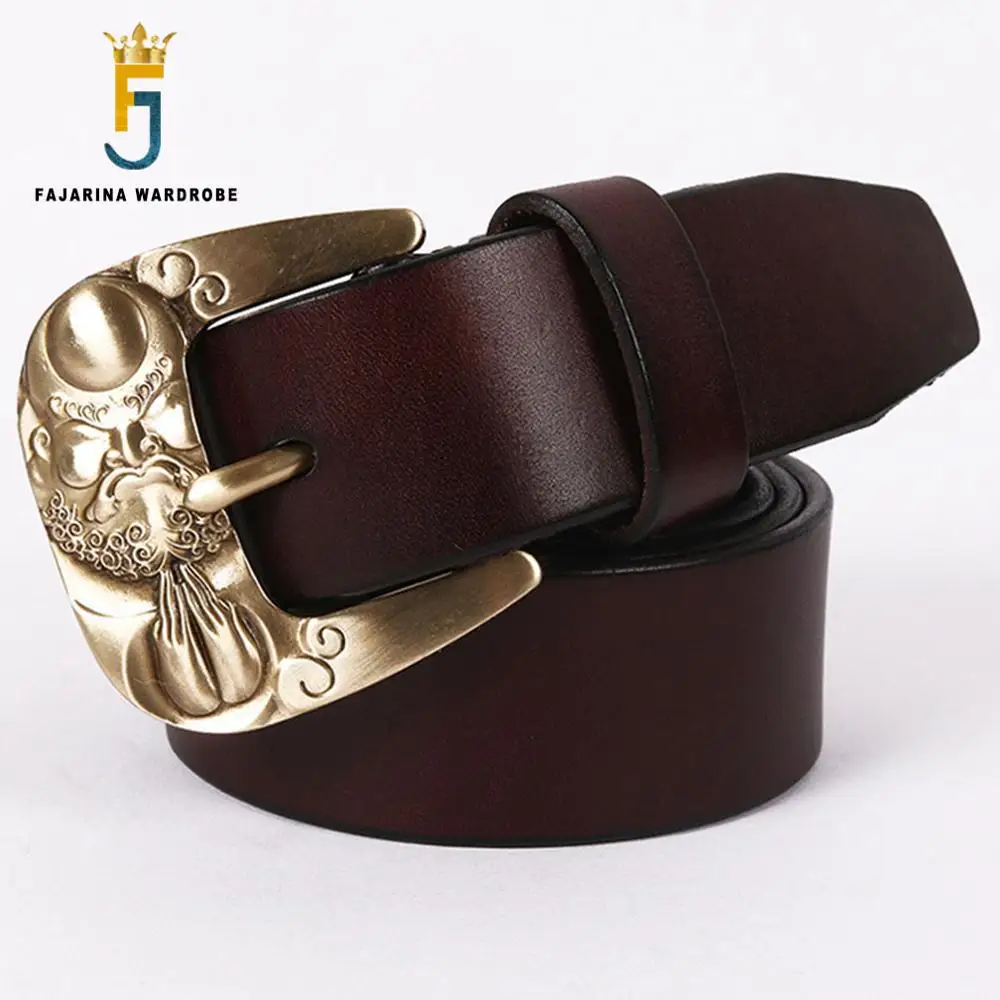 

FAJARINA Quality Genuine Leather Belts Retro Novelty Damour Carved Pattern Copper Buckle for Men Belt Ornament Jeans N17FJ541