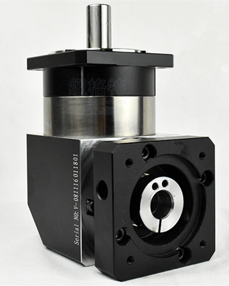 right angle 90 degree planetary gearbox reducer 12 arcmin ratio 15:1 to 100:1 for 130mm  AC servo motor input shaft 22mm