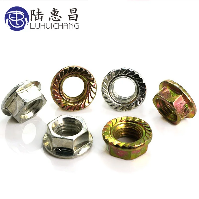 LUCHANG M3 M4 M5 M6 M8 M10 M12 M14 M16 Galvanized Hexagon Flange Nuts Pinking Slip Locking Lock Nut