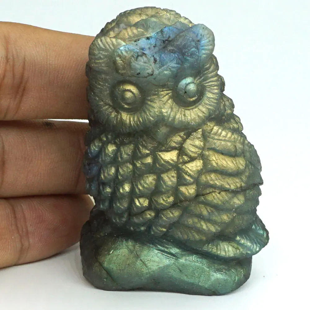 

Owl Figurine Stone Carved Crafts Natural Gemstone Flash Labradorite Crystal Healing Reiki Home Ofiice Decor 2.1"