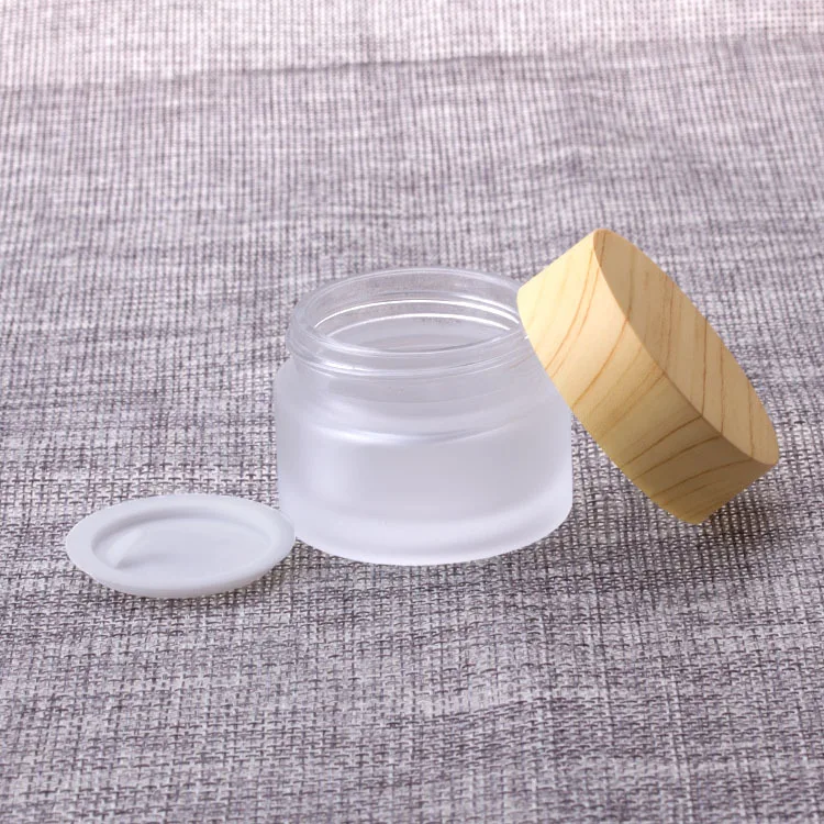 5G 10G 15G 30G 50G Frost Glass Bottle Plastic Bamboo Lid Glass Jar Empty Bottle Cream Jar Cosmetic Packaging Container
