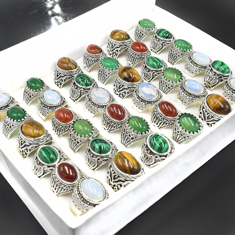 Newest 20 Pieces Mix Vintage Men Stone Ring for Women Engagement Wedding Rings Men Jewelry