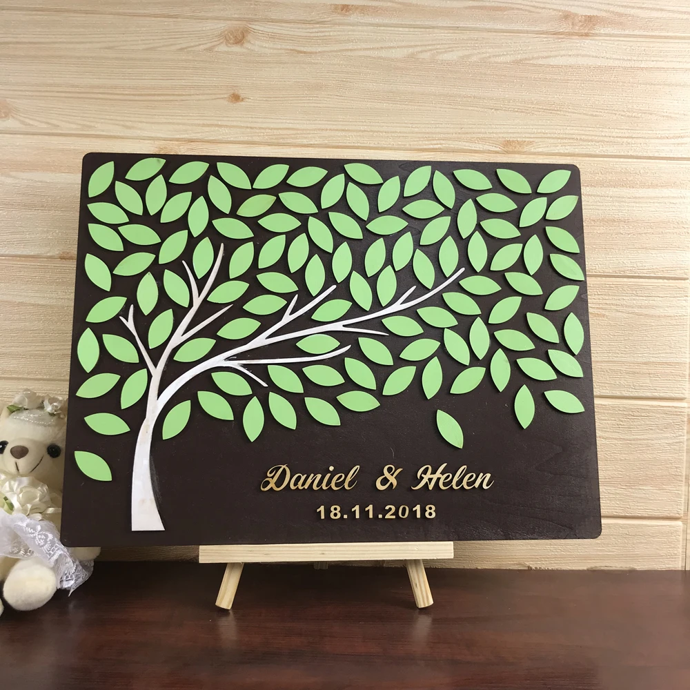 Personalized name and date 3D Trees Wedding Guest Book,  Custom Guest Book Ideas,Unique Book For Wedding,Rustic Guest Book