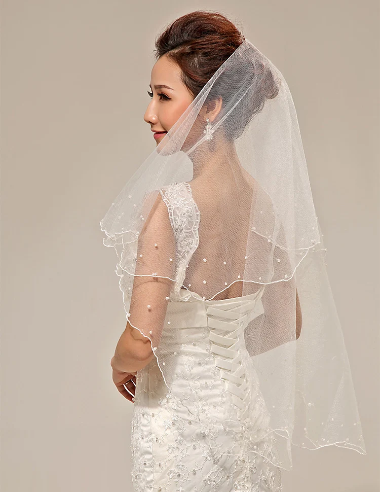 Low Price High Quality Wedding Bridal Veils Cathedral Wedding Veils White Two Layer Wedding Accesories velos de novia 1.5 Meters