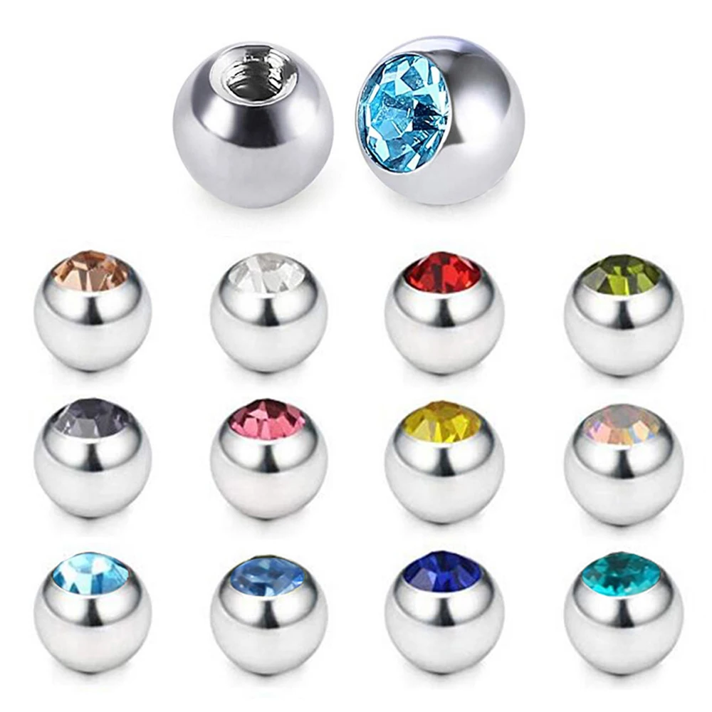 60pcs Stainless Steel CZ Crystal Screw Hole Replacement Balls 16g&14g Tongue Barbell Lip Ring Ear Belly Eyebrow Piercing Jewelry image 3