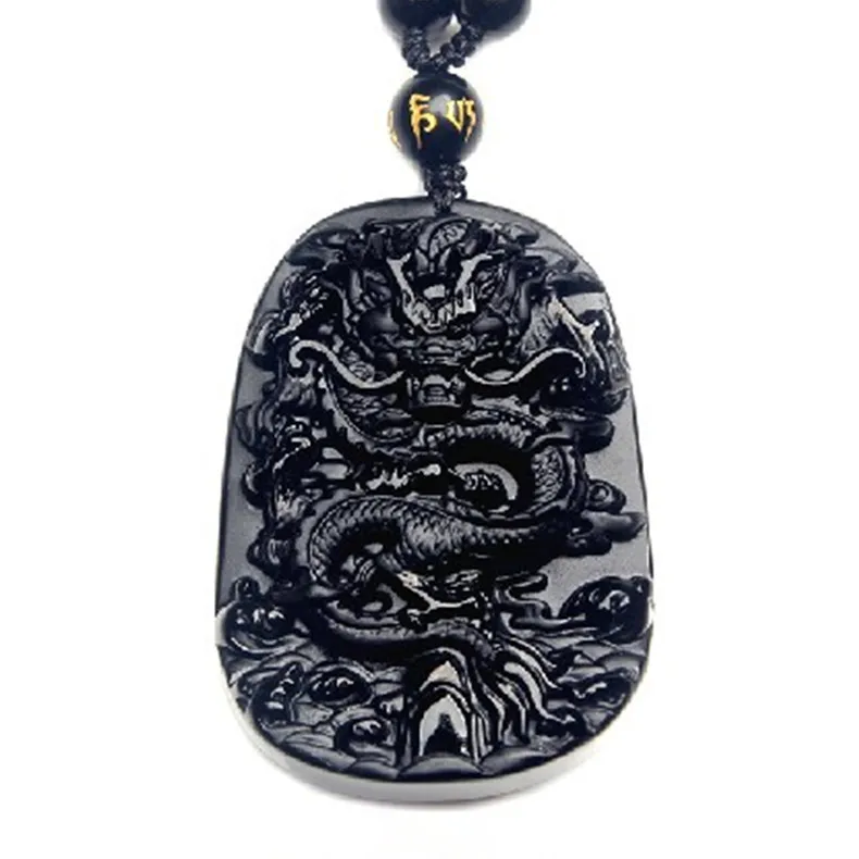 Прямая доставка, уникальный натуральный черный обсидиан, резьба по дракону, счастливый амулет, кулон, ожерелье для женщин и мужчин, подвески, нефритовые украшения