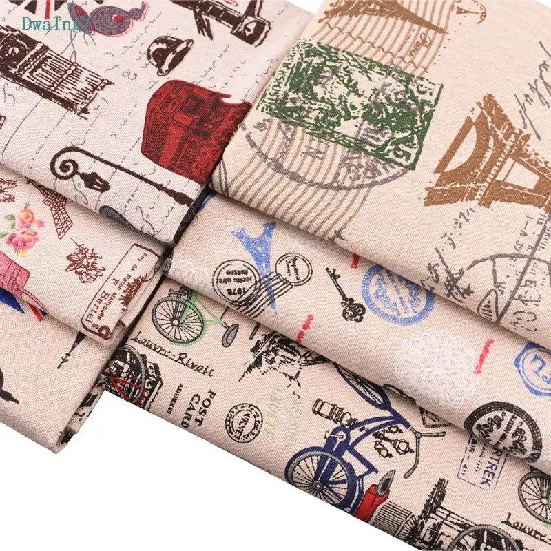 DwaIngY 6pcs/lot Eiffel Tower  Printed Cotton Linen Fabric For Patchwork DIY Quilting Sewing Placemat Bags Material 25x45cm