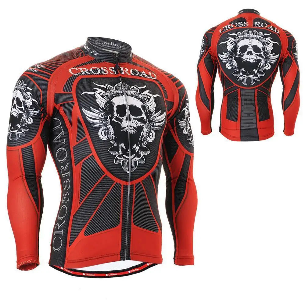 SKULL ARMOR Full Graphic Men`s Long Sleeve Cycling Jersey Useful 3 Rear-pockets Quick Dry Outdoor MTB Road Bike Bicycle Clothing