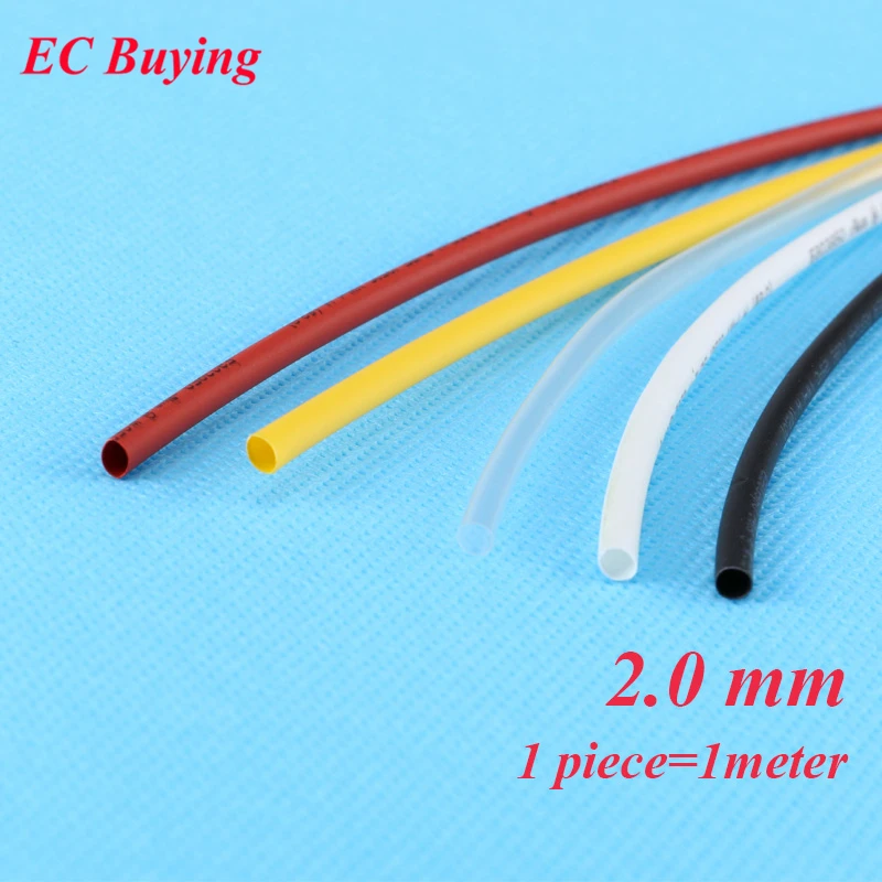 1m /pcs 2mm Heat Shrink Tubing Wire Wrap Heat-Shrink Tube 2:1 Thermo Jacket  Insulation Matierial Black White Yellow Clear Red