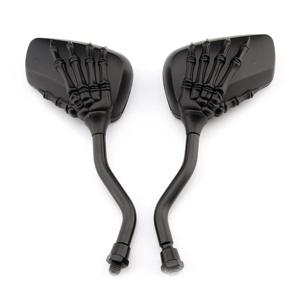 Black Motorcycle Skeleton Skull Hand Claw Shadow Rearview Side Mirror 8mm 10mm For Chopper Cruiser Sports Bike ATV Quads