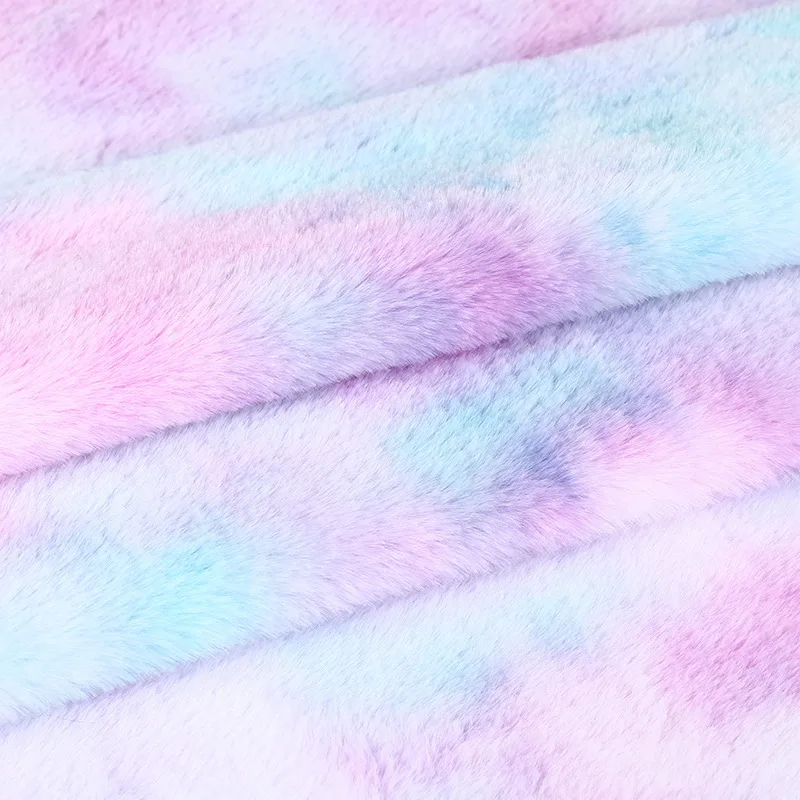 Polyester Rainbow Plush Fabric, Tie-dyed Gradient Faux Fur, Winter Coat Toy, Doll Hat, Cushion Mat, DIY Fabric Sold by Meter