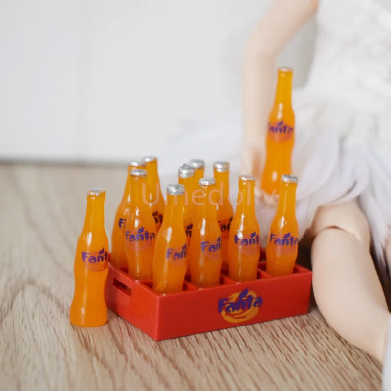 Cute 1 Dozen 12 bottles 1/6 Dollhouse Miniature Doll Fanta Soda Drink Accessories for Blyth Barbi Doll Food Kitchen Toy