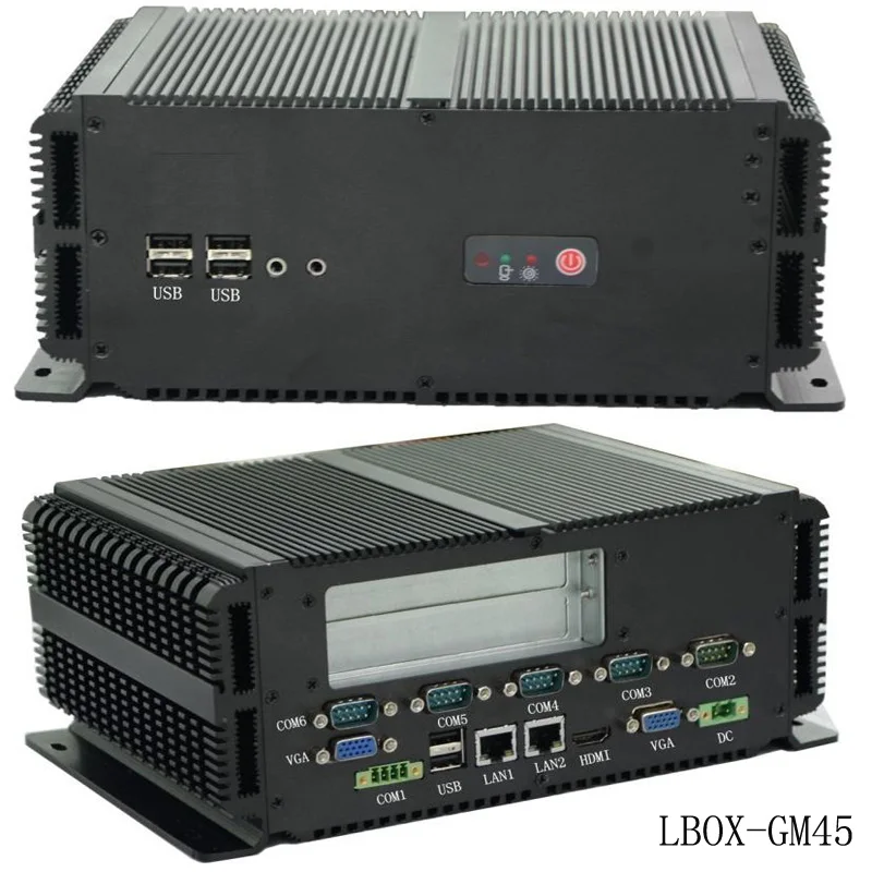 

Embedded BOX PC GM45 chipset Smart Fanless 2xPCI Slot 6xCOM 64GB SSD + 4GB ram Industrial Computer