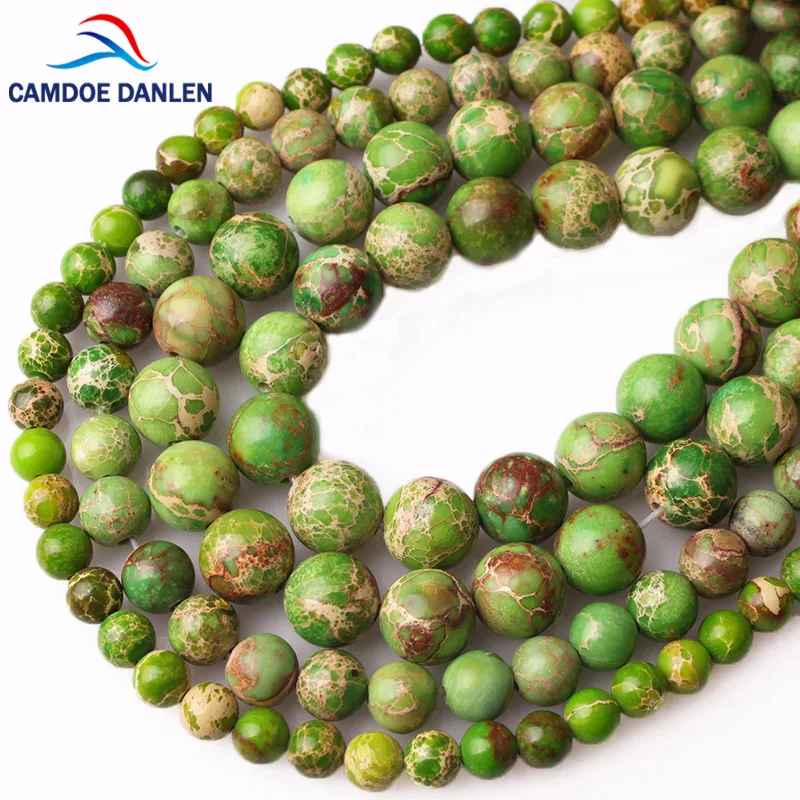 

CAMDOE DANLEN Natural Stone Green Sea Sediment Turquoises Imperial Jaspers Beads 4/6/8/10/12MM Fit Diy Beads For Jewelry Making