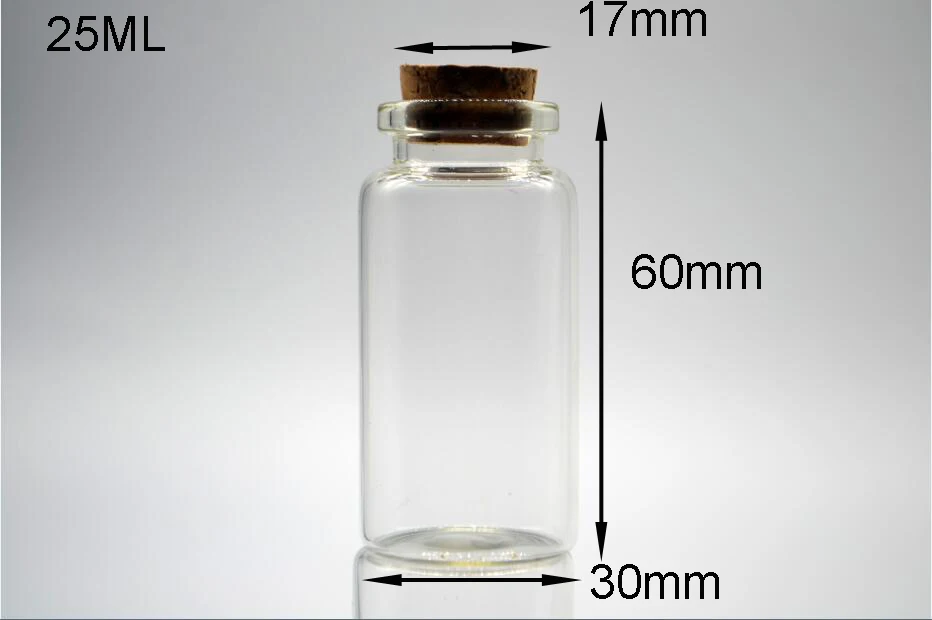 30*60*17mm 25ml Glass Bottles jars With wooden Cork 10pcs/lot For jewrlry necklace pendant fashion Christmas Gifts