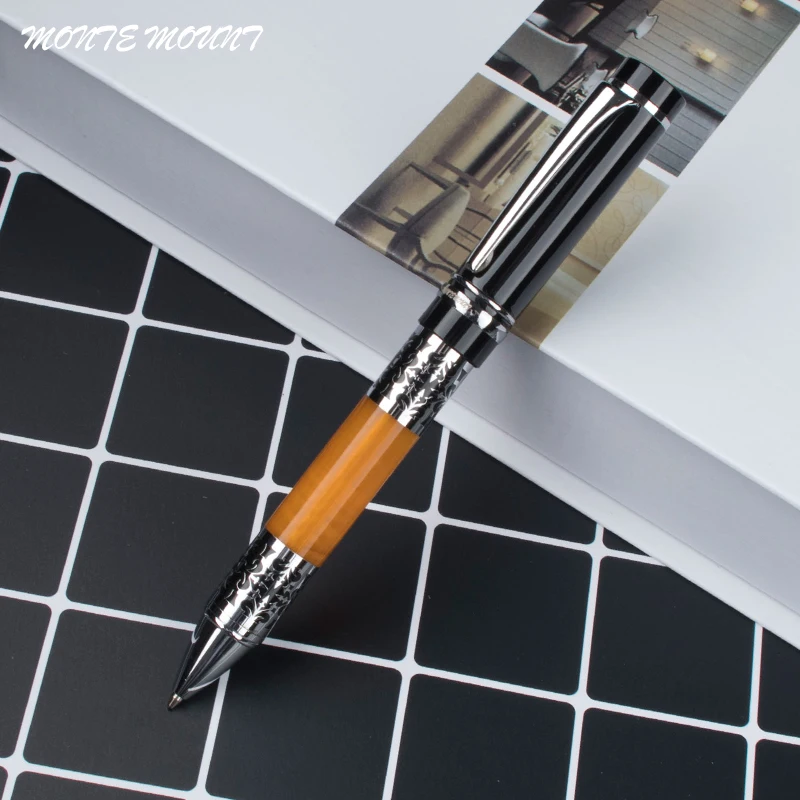 

Luxury Writing Pens Black-Orange and Silver Flower Amber Celluloid Ballpoint Pen Office and School Supplies Rollerball Pen