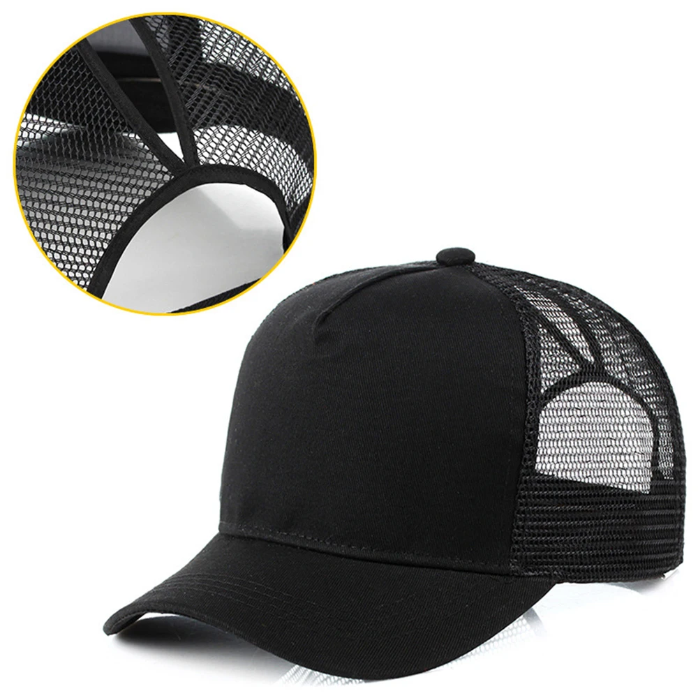 

Ponytail Baseball Cap black white cotton Women Mesh Hats Girls Adjustable Snapback Sun Hat Summer Casual Solid men caps