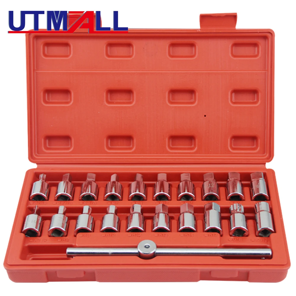 Oil Drain Plug Removal Tool Key Set Square Hexagon Socket Kit Nut Adaptor Tool 12PCS 18PCS 21PCS