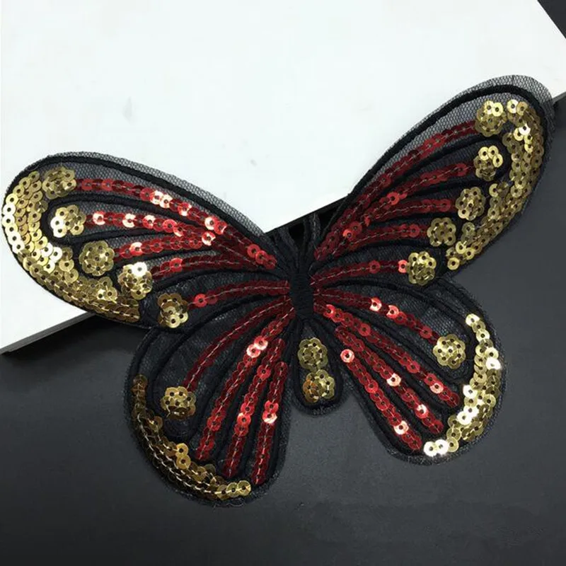 5PCS/LOT Cheap Sequins Butterfly Patches for Clothes Applique Iron On Patch Clothing Sticker DIY Accessories 2 Colors