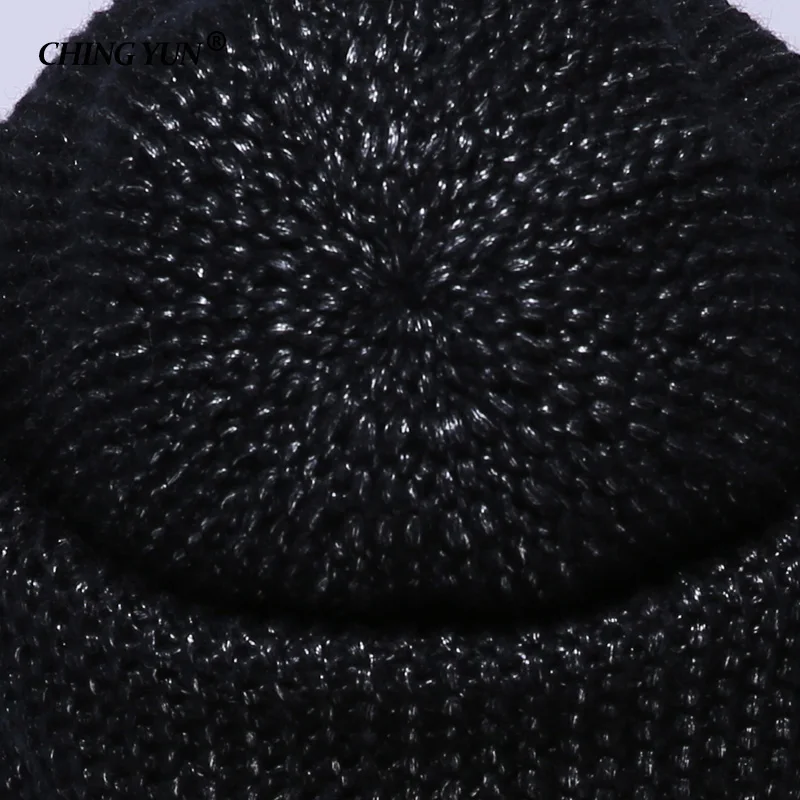 CHING YUN 2018 winter Knitted Skullies Warm hats for women Cashmere knit beanie hat female wool Fluffy lining Silver plated yarn